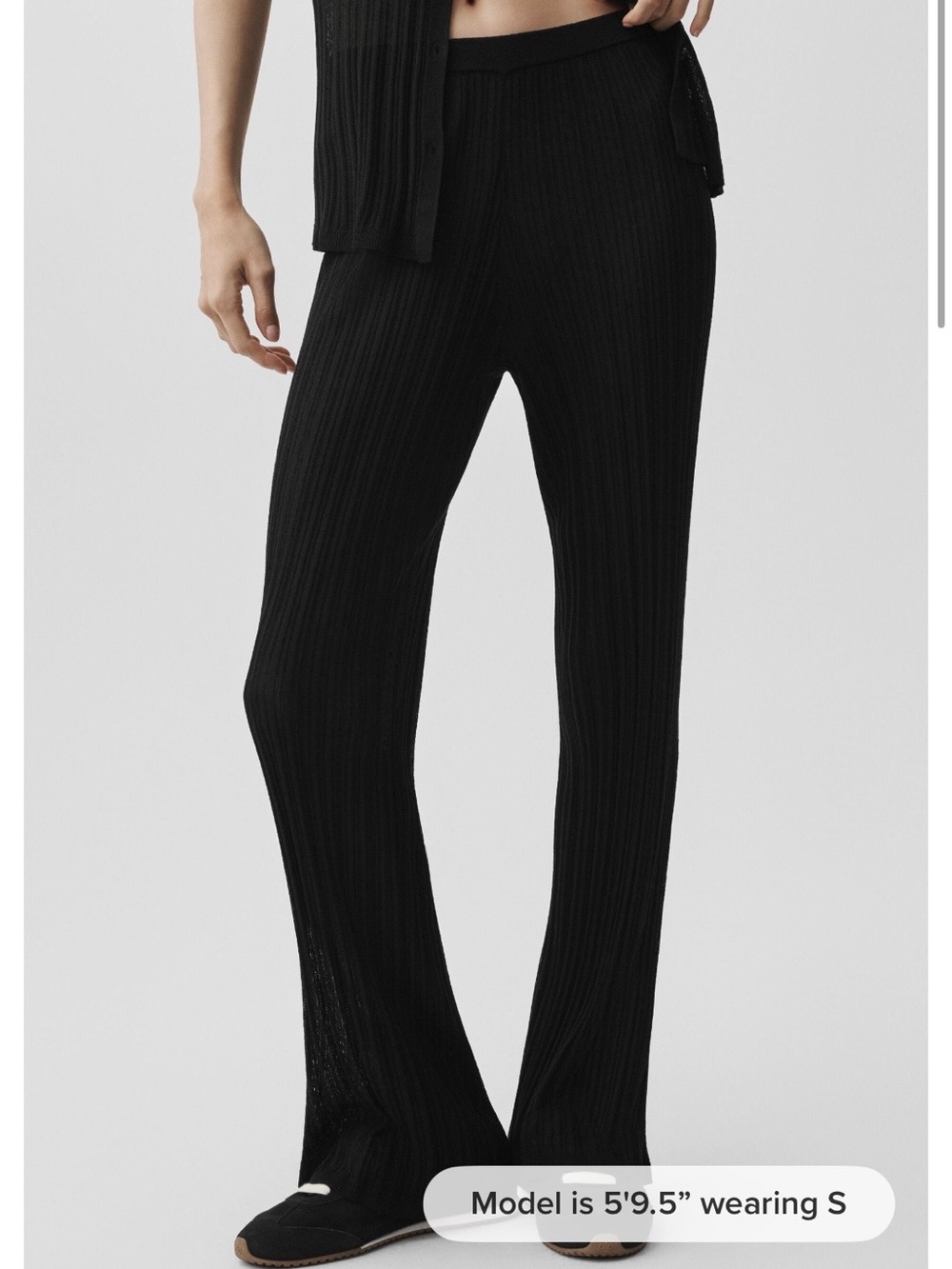 ALO Yoga Black Pleated Wide-Leg Knit Pants